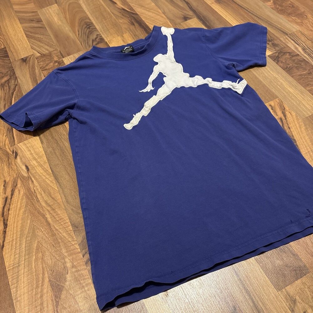 Jordan Men Shirt M Blue Jumpman Big Logo Embroidered Short Sleeve